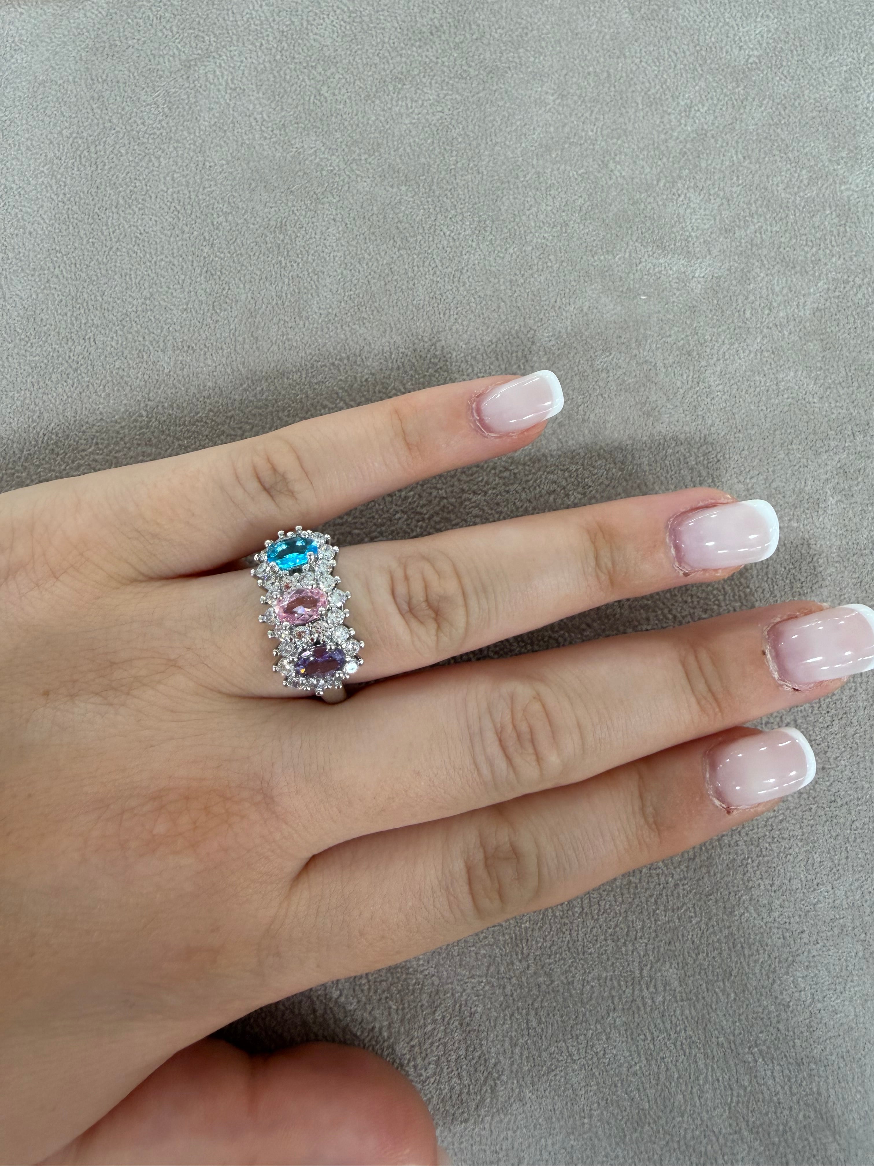 Anello Trilogy in Acciaio Silver con Zirconi Multicolor