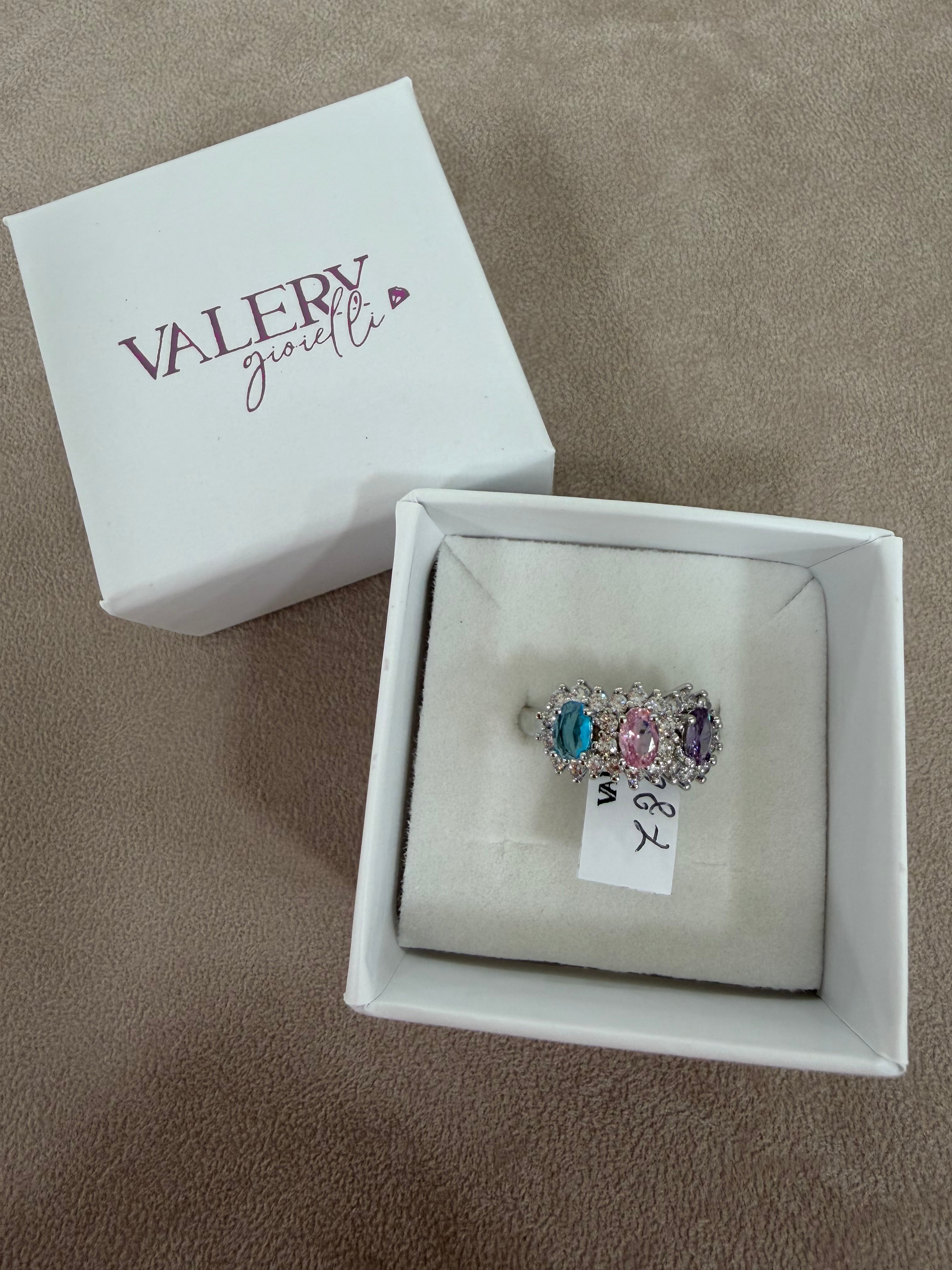 Anello Trilogy in Acciaio Silver con Zirconi Multicolor