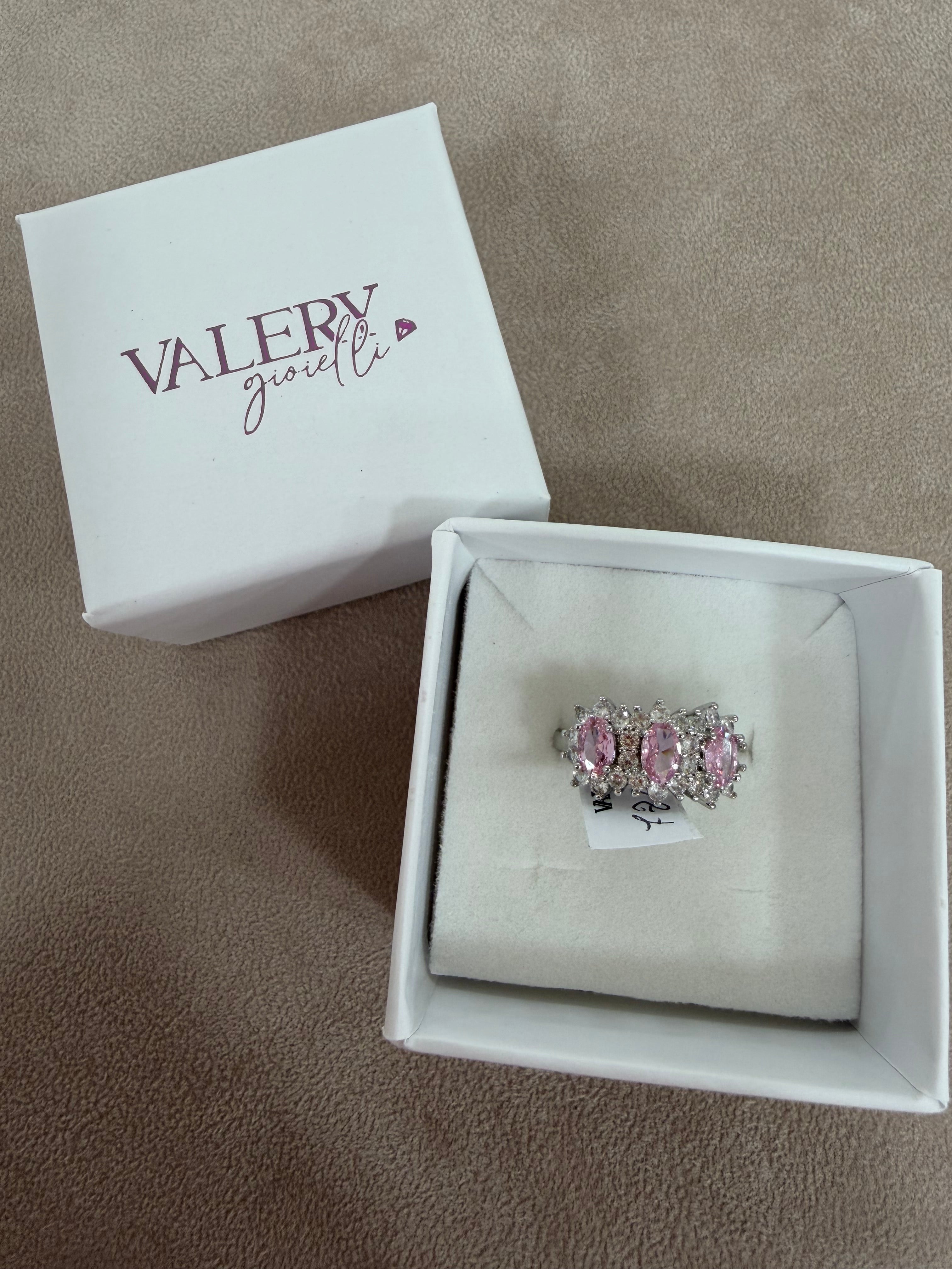 Anello Trilogy in Acciaio Silver con Zirconi Rosa