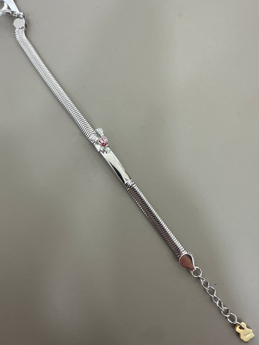 Bracciale Nanan BIMBA IN ARGENTO 925 Maglia Coda di Topo con targhetta centrale