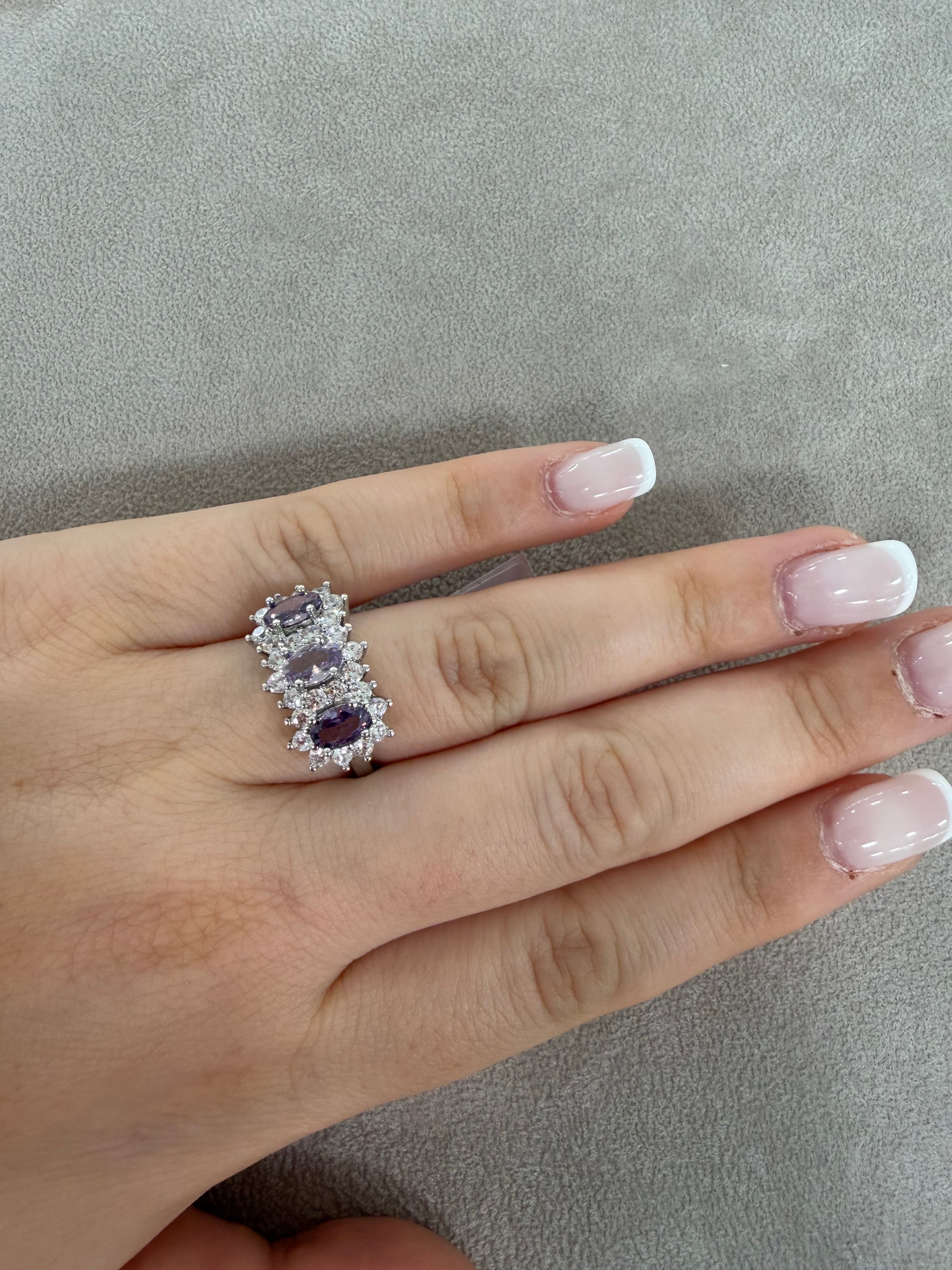 Anello Trilogy in Acciaio Silver con Zirconi Ametista