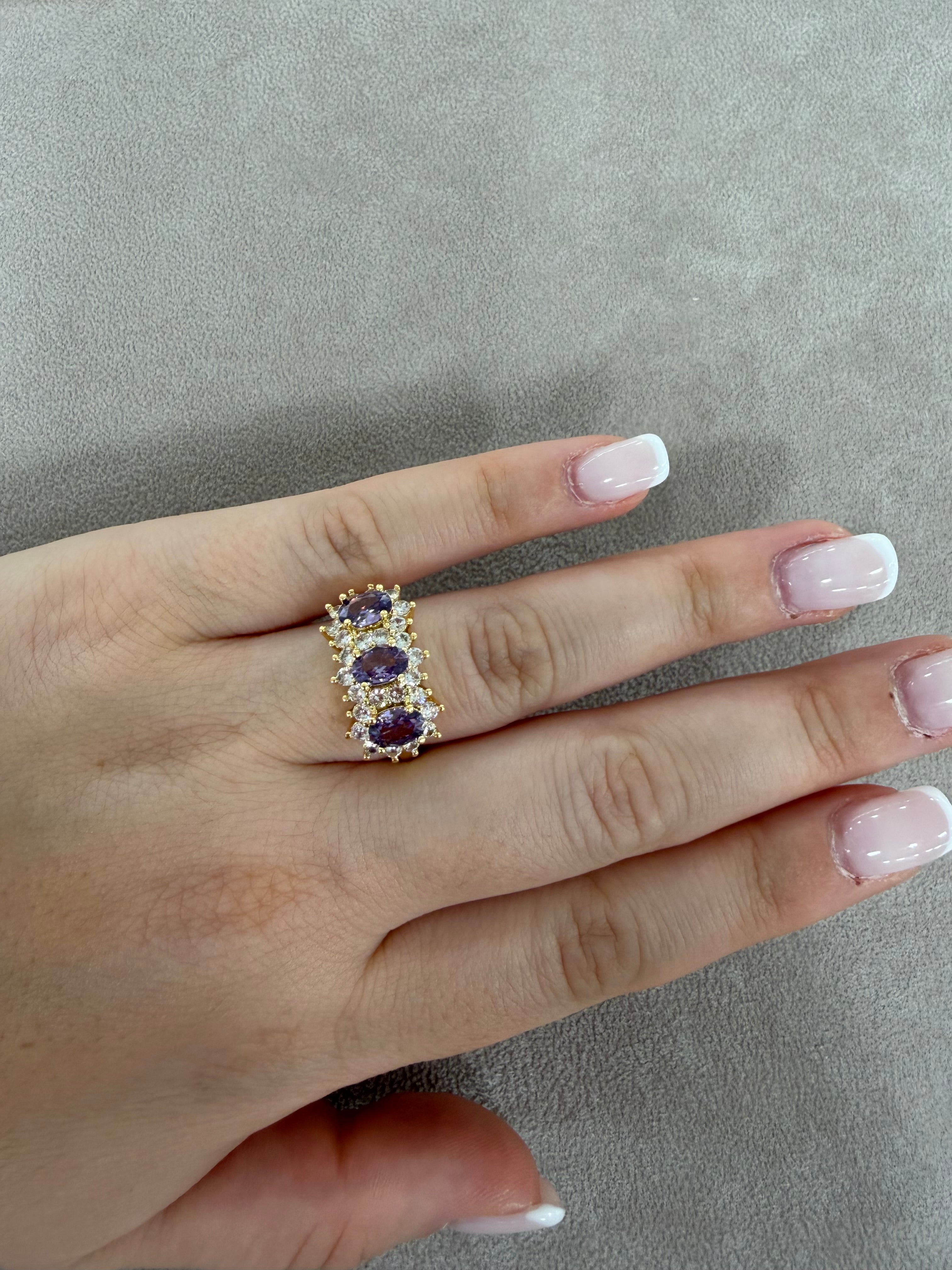 Anello Trilogy in Acciaio Gold con Zirconi Ametista