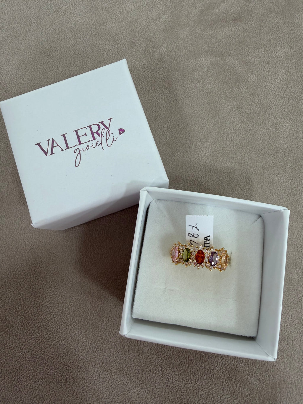 Anello Cinque Pietre in Acciaio Gold con Zirconi Multicolori