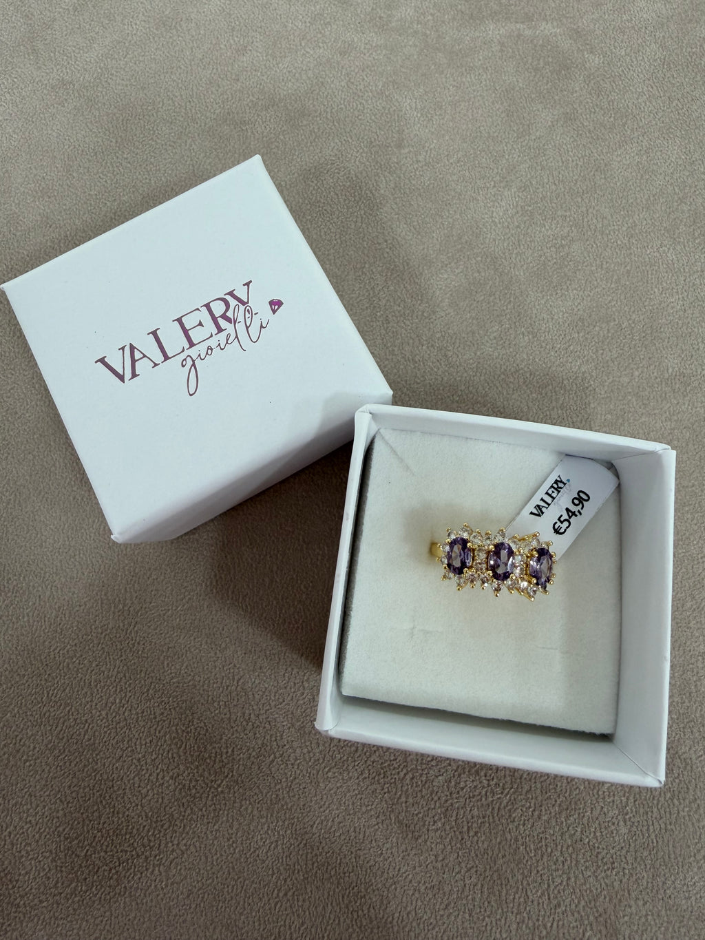 Anello Trilogy in Acciaio Gold con Zirconi Ametista