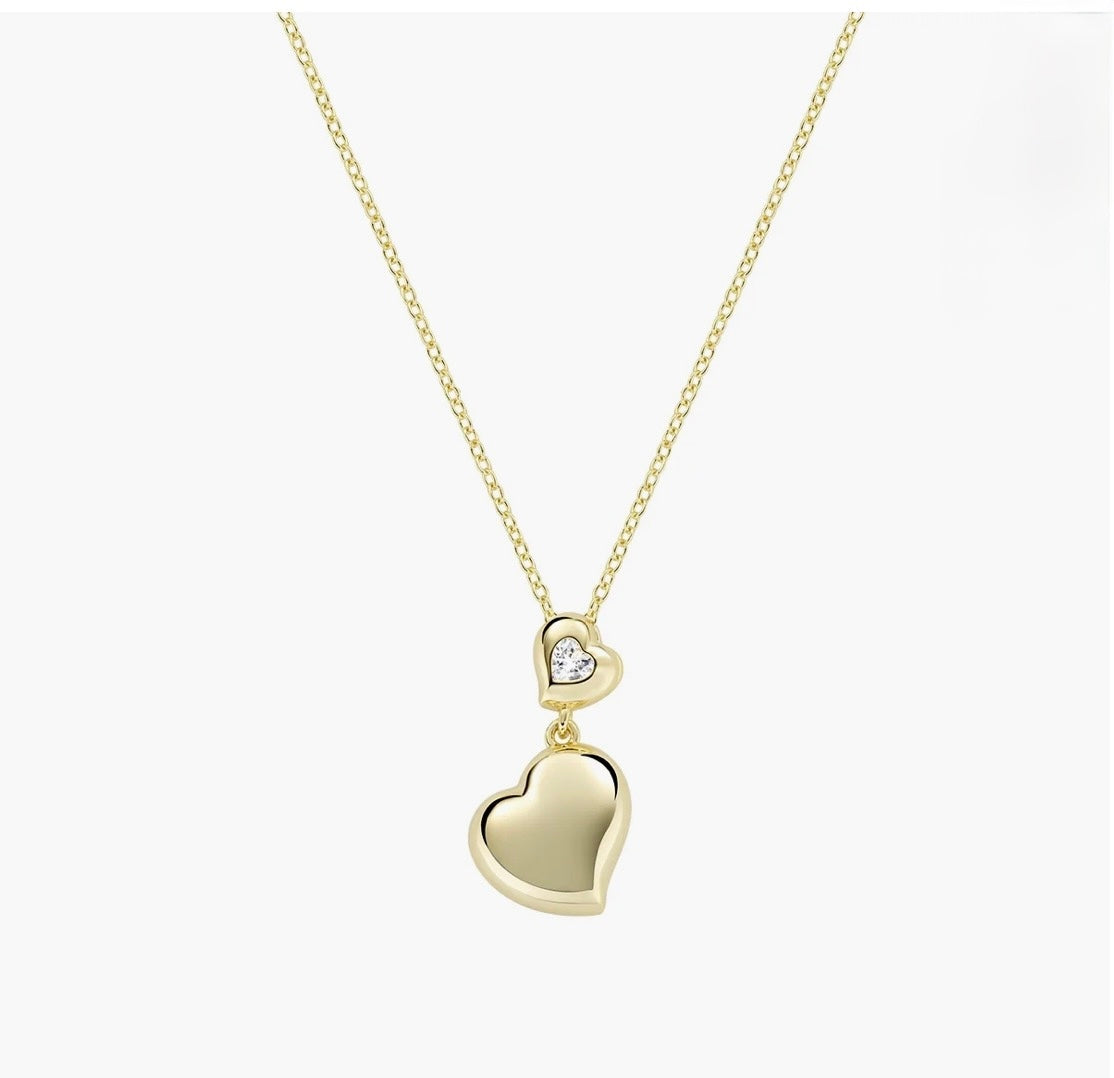 Collana AMEN Cuori Gemelli con Zircone in Argento Dorato