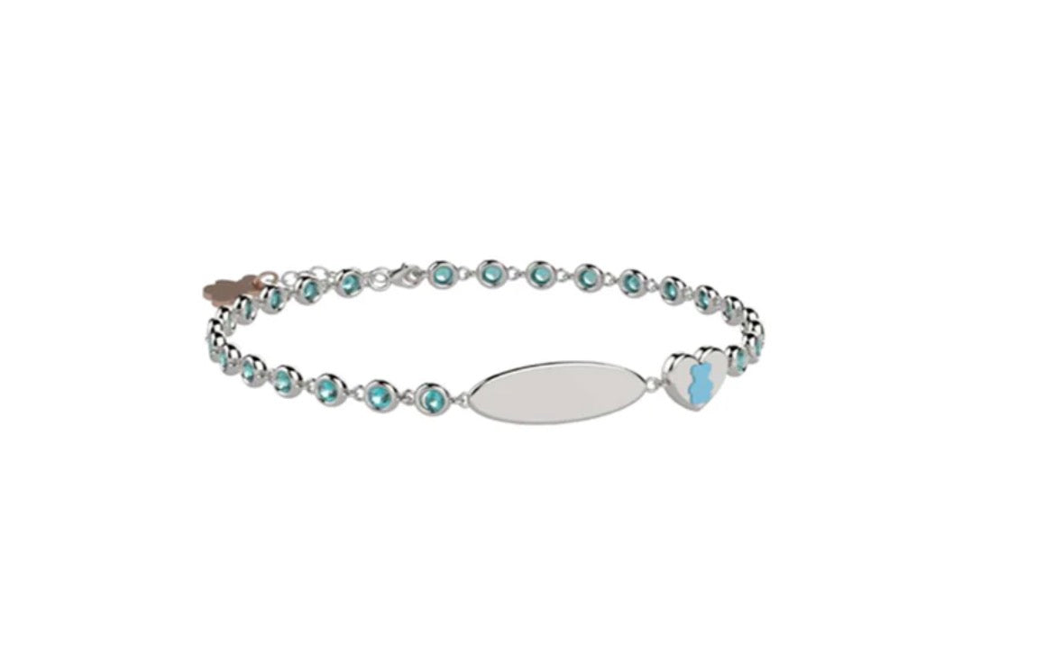 Bracciale Tennis Nanan  in Argento 925% con pietre azzurre e targhetta incidibile