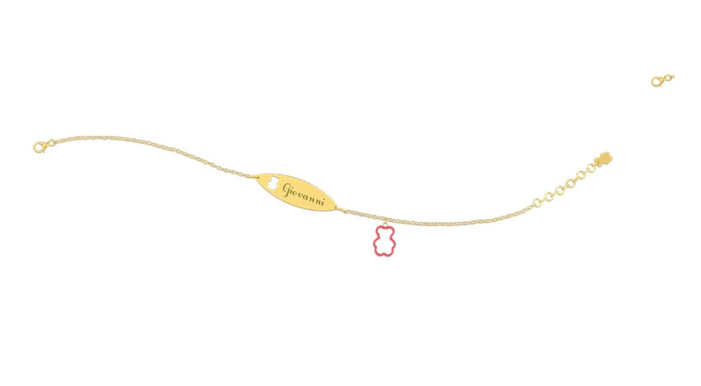 Bracciale Nanan con Targhetta - Charms orsetto rosso 9kt