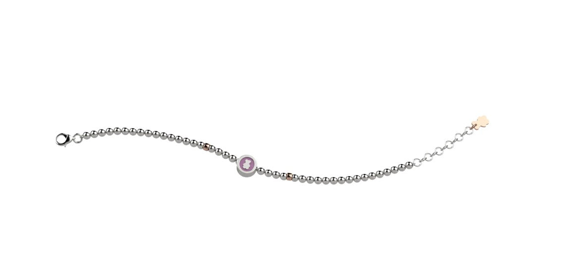 Bracciale Nanan Argento 925 Con Pallini - Orsetto Rosa