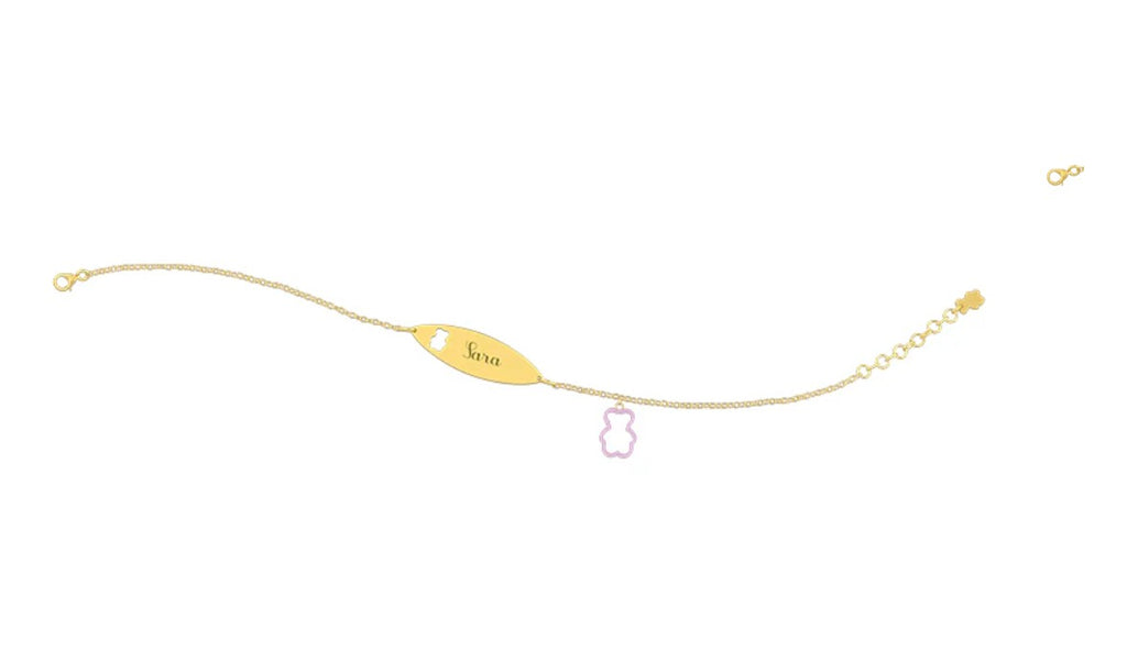 Bracciale Nanan con Targhetta - Charms orsetto rosa 9kt