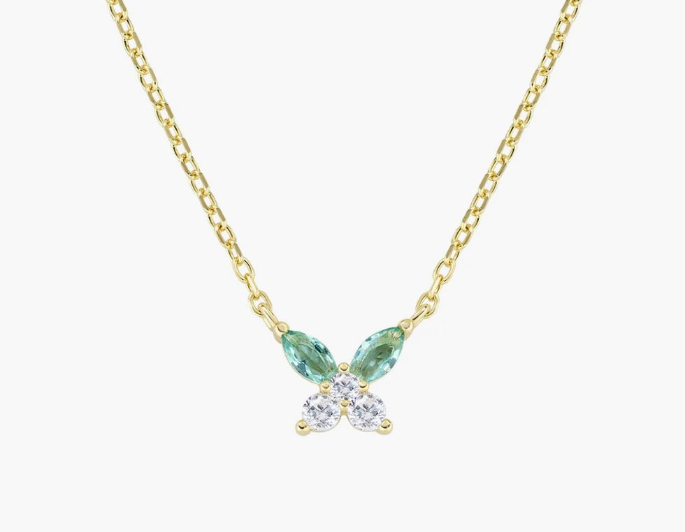 Collana Petali Verde Acqua Dorata in Argento 925