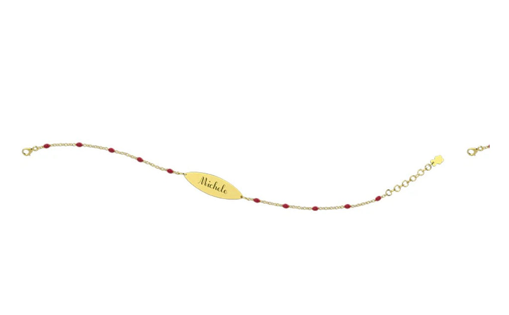 Bracciale Nanan con Targhetta - Palline Rosse 9kt