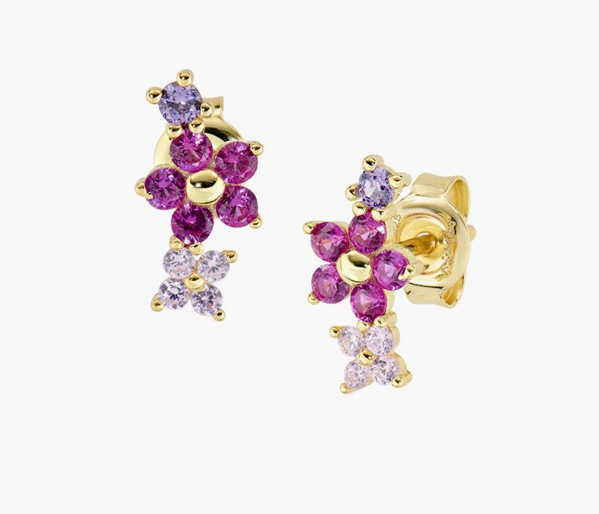 Orecchini a Lobo Primula Fucsia Dorati in Argento 925