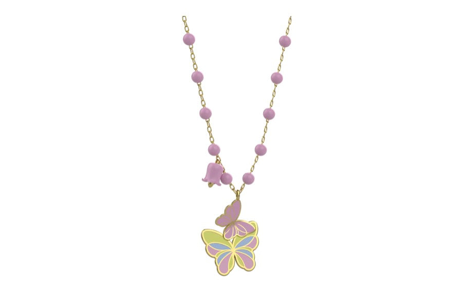 Collana Nanan Pendete Farfallina dei Colori Rosa in Argento 925