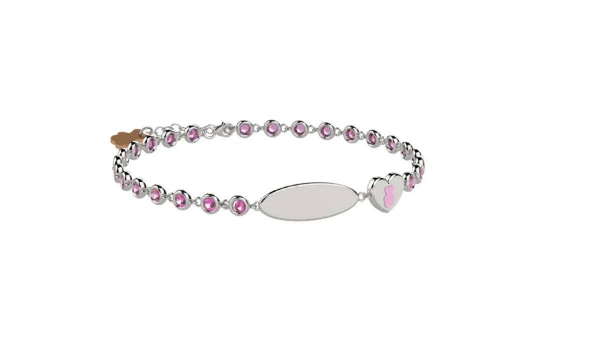 Bracciale Tennis Nanan in Argento 925% con pietre rosa e targhetta incidibile
