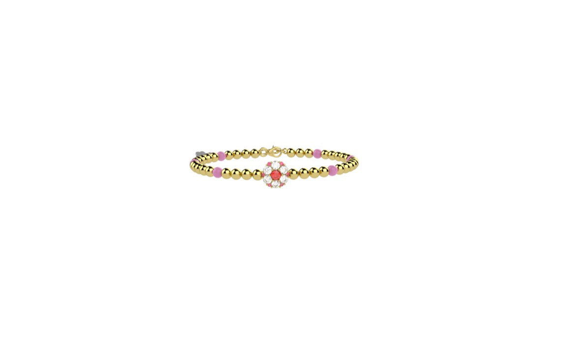Bracciale Nanan Fiori di Luce Oro e Pietra Rossa