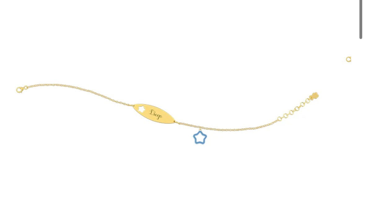 Bracciale Nanan con Targhetta - Charms stella azzurra 9Kt