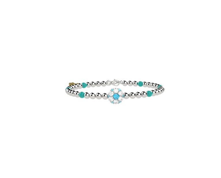Bracciale Nanan Fiori di Luce Silver e Pietra Azzurra