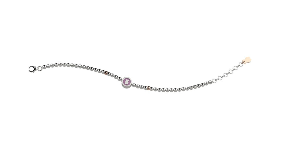 Bracciale Argento Nanan 925% Con Pallini - Orsetto Rosa