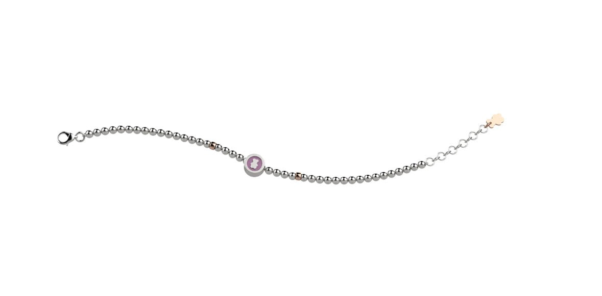 Bracciale Argento Nanan 925% Con Pallini - Orsetto Rosa