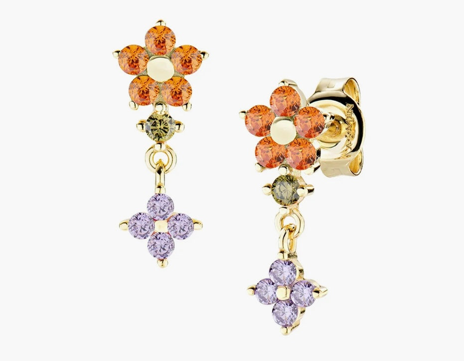 Orecchini Pendenti Primula Arancione Dorati in Argento 925