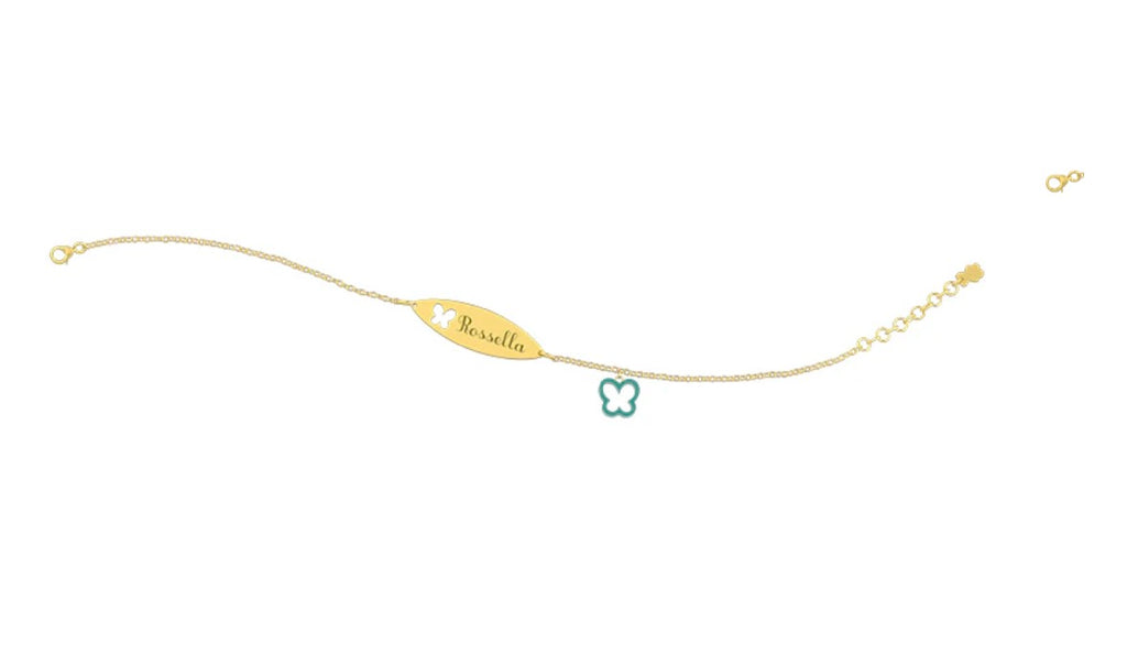 Bracciale Nanan con Targhetta - Charms farfalla azzurra 9Kt