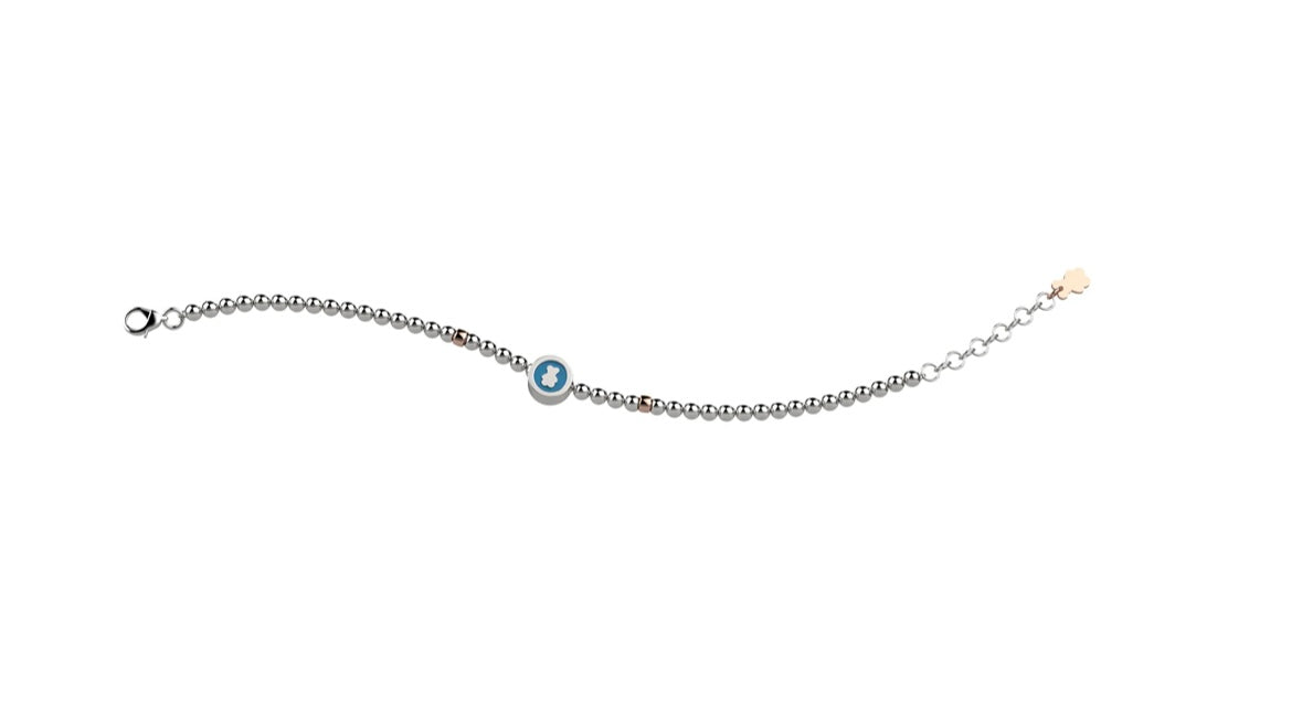 Bracciale Argento 925 Con Pallini - Orsetto Azzurro