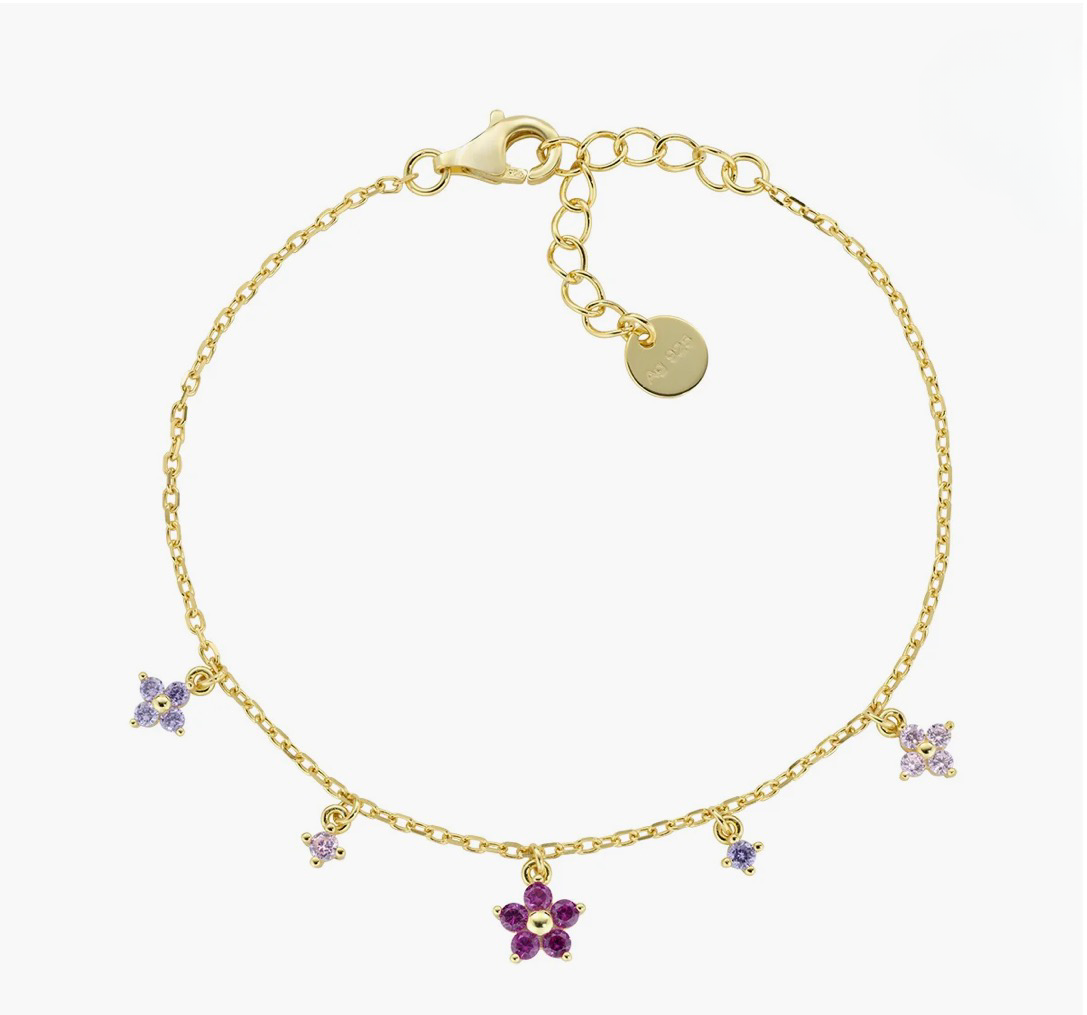 Bracciale Primula Fucsia Dorato in Argento 925
